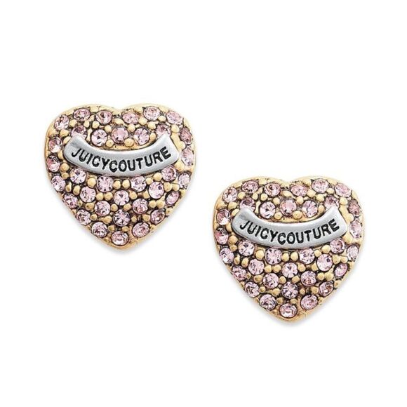 Juicy Couture Pink Rhinestone Logo Heart Stud Earrings - Picture 1 of 4